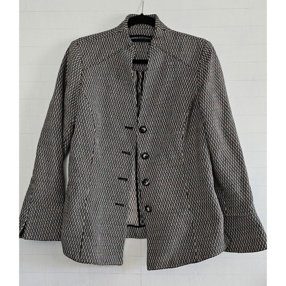 Dana Buchman Blazer Womens Medium Front Button Jacket Black And White Tweed